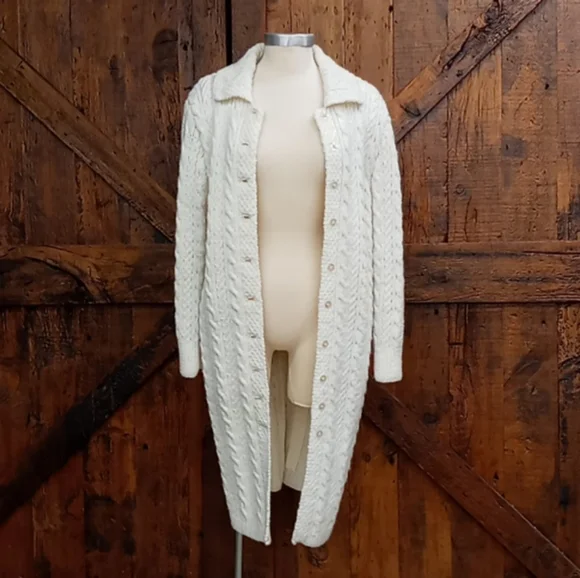 Vintage Ivory Cable Knit Sweater Coat - Picture 4 of 10